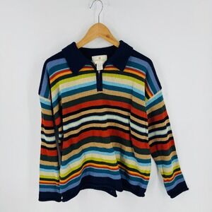 Vintage Express Tricot Striped Quarter Zip Sweater 90s Size L Granola Heritage